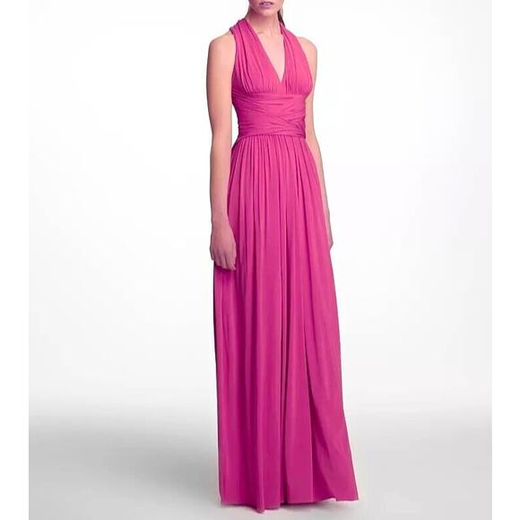 Halston Heritage Petunia Pink Criss Cross Back Stretch Jersey Evening Gown 8 NWT - Picture 8 of 8
